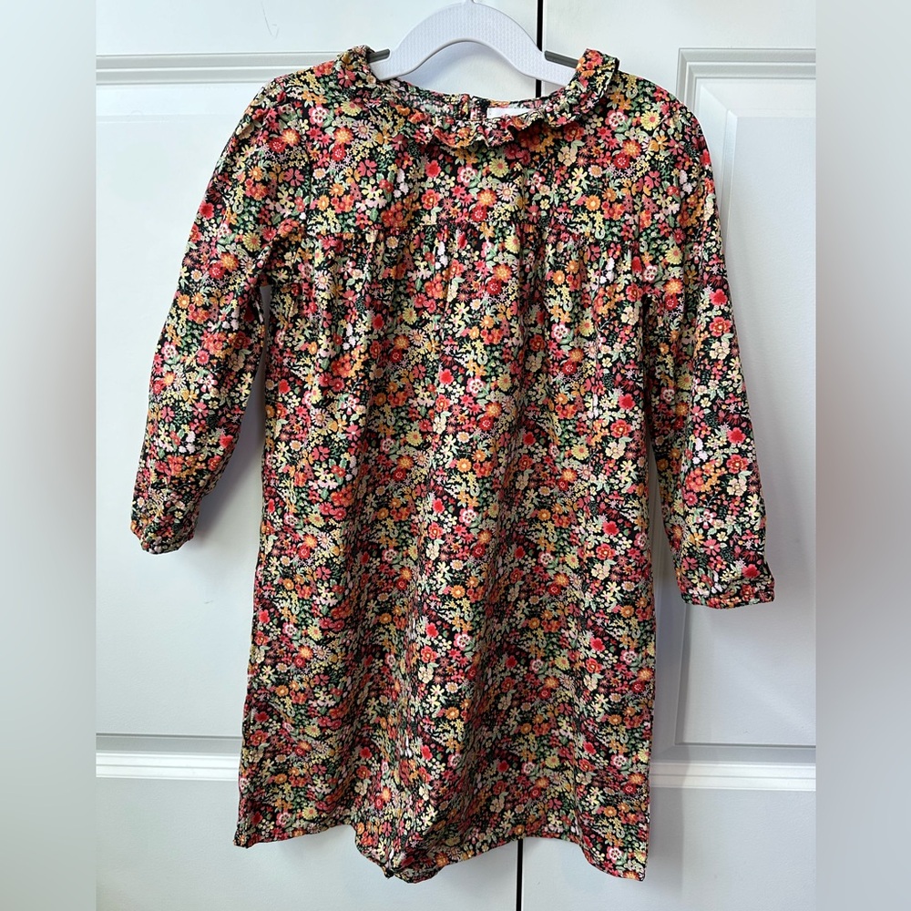 DOTTI Girls Floral Collared Long Sleeve Dress (Size 7)